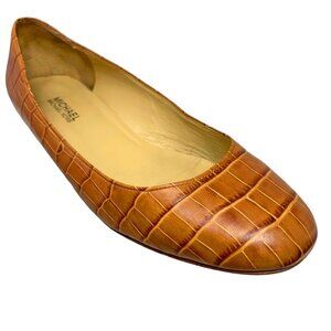 MICHAEL Michael Kors Brown‎ Croc Embossed Leather Round Toe Flats
